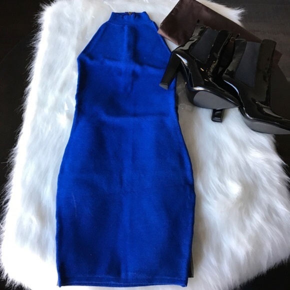 Olivaceous Dresses & Skirts - Cobalt Blue High Neck Sleeveless Ribbed Dress